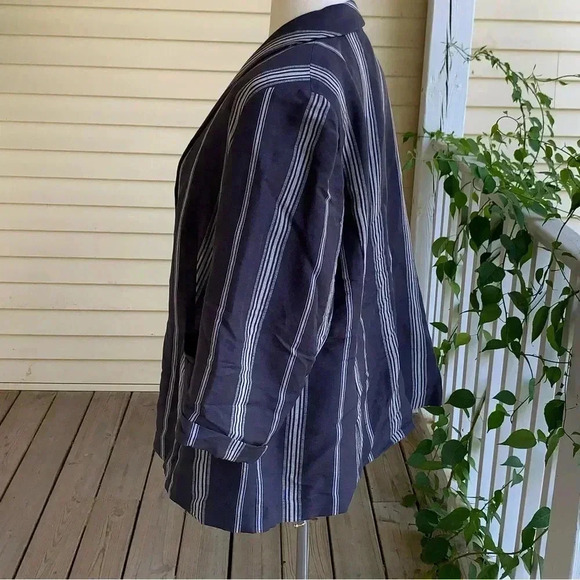Lane Bryant Blazer Jacket Linen Rayon Blend Blue Plus Sz 26 *Missing Button - Picture 3 of 9